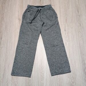 Adidas ClimaWarm Women M Grey Heathered Fleece Wide Leg Sweatpants Pockets 28x28